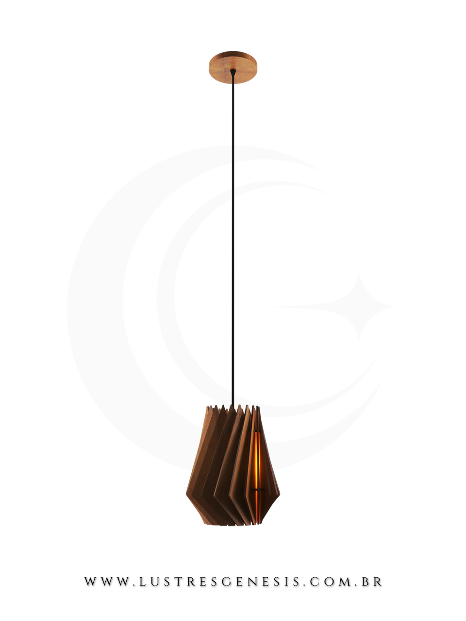 Lumin&aacute;ria pendente Cata Vento de madeira com design moderno, ideal para mesa de jantar, quartos, salas e escrit&oacute;rios.